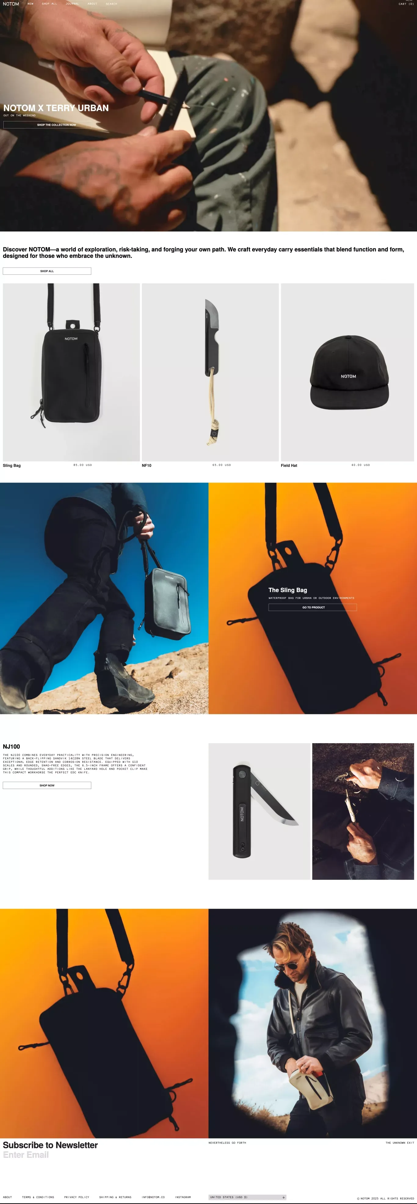 Notom ecommerce page screenshot showcasing Ecommerce and Fashion design