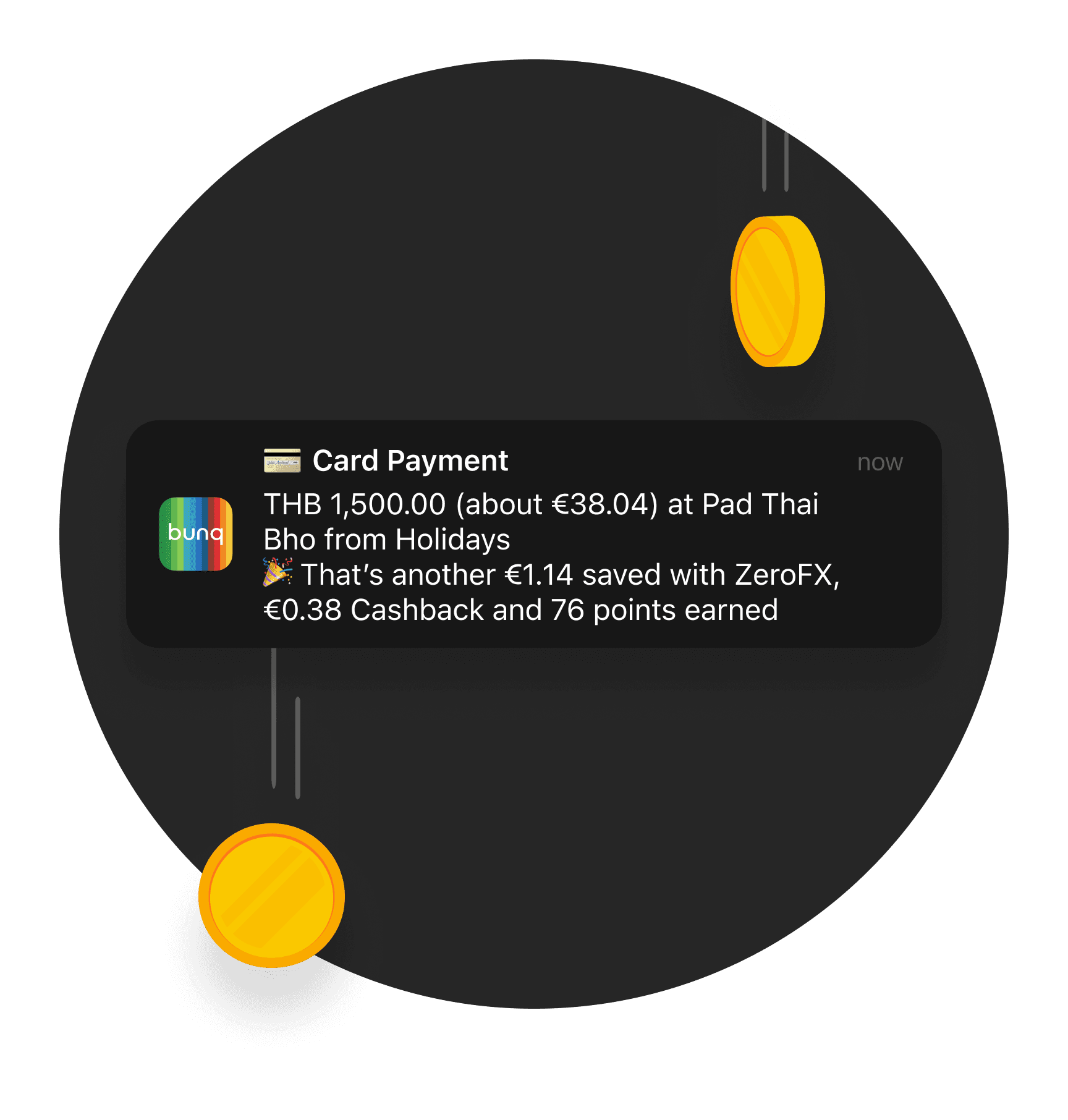 Screenshot of a tweet featuring text about a recent event, with circular graphics on a dark background.