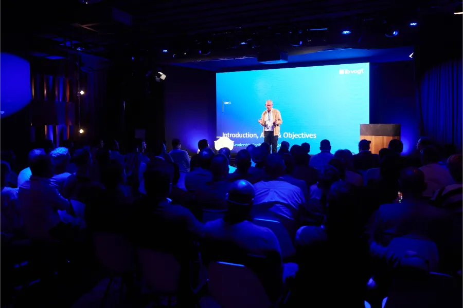 Conference venue Berlin with plenary seating, stage and large presentation area during a specialist conference