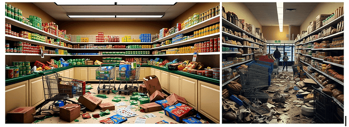 This figure shows the messy aisles of a grocery store.