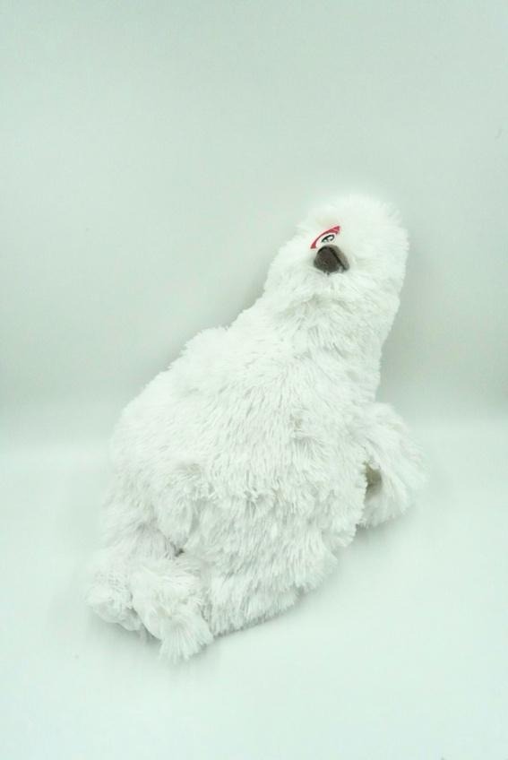 A white stuffed animal on a white background
Description automatically generated