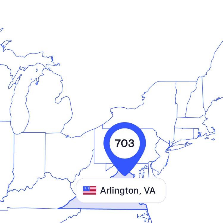 US map of 703 area code phone numbers and its coverage region