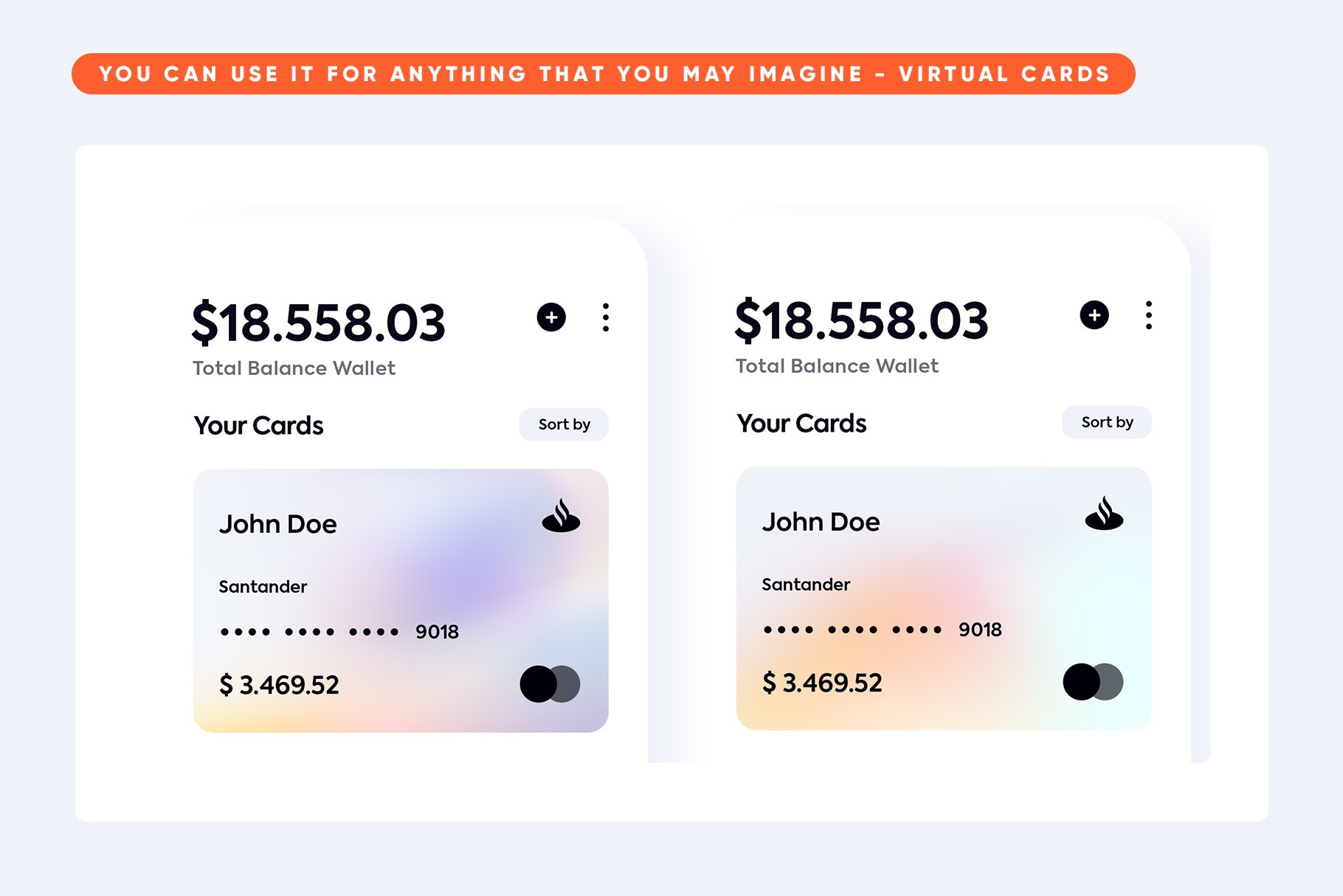 Virtual card design concept using light gradients for a sleek, modern UI.