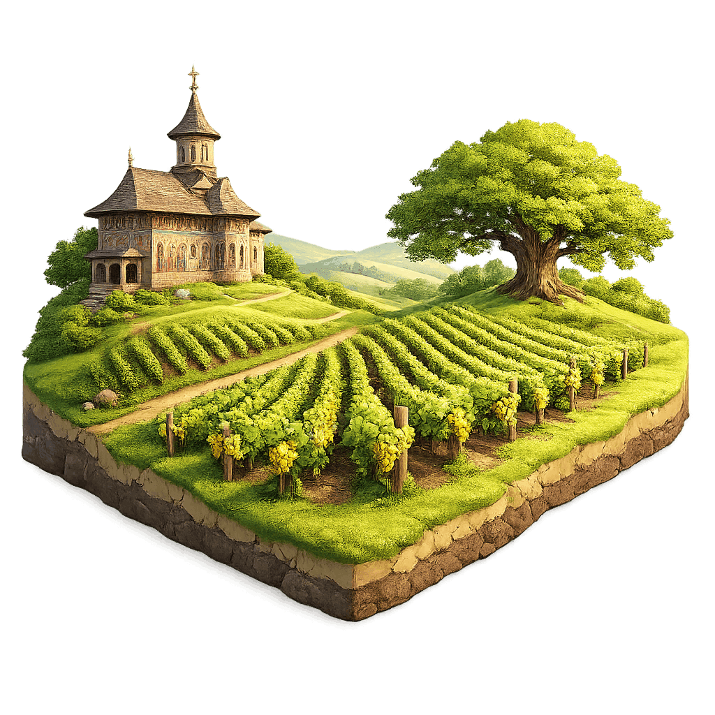 Artistic illustration of the Moldavia wine region.