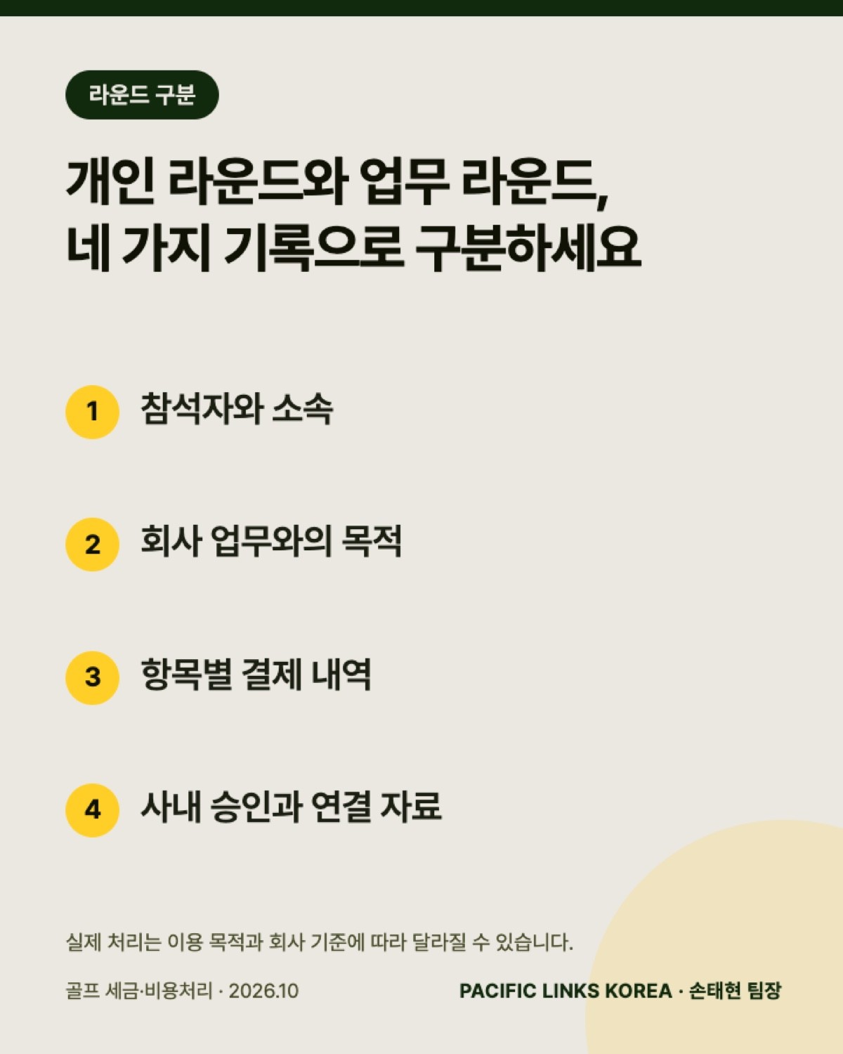 개인 라운드와 업무 라운드, 네 가지 기록으로 구분하세요