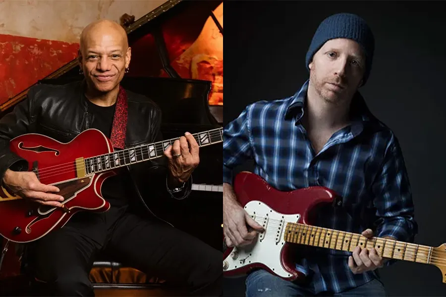 Mark Whitfield an Oz Noy holding their guitars