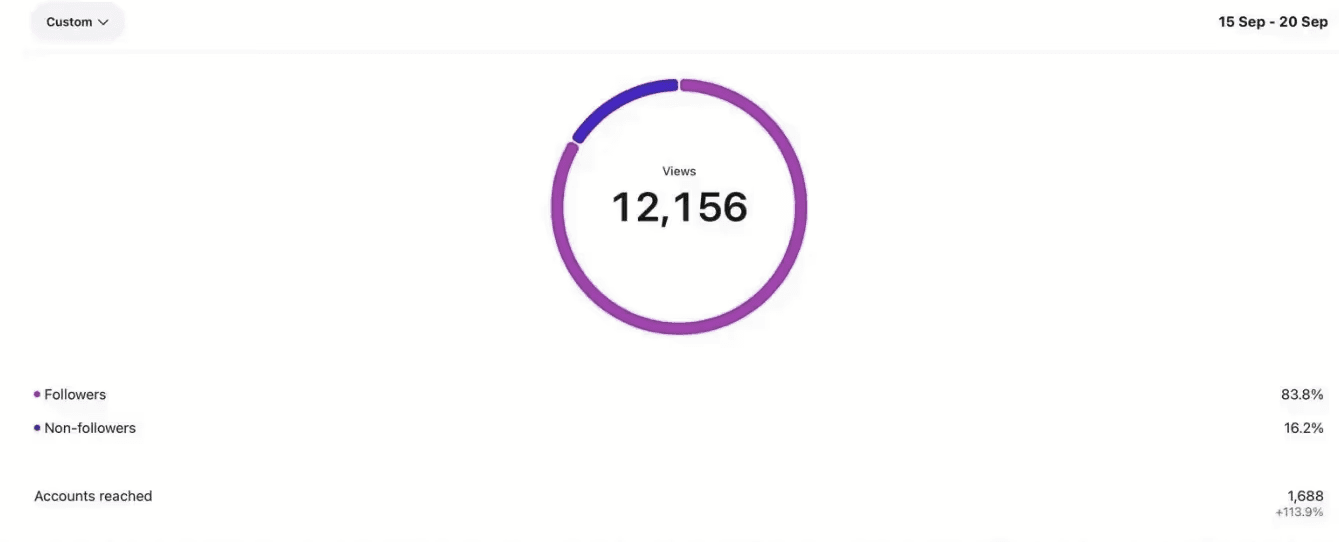 Pie chart showing 12,156 instagram views before OKAYVIRAL.