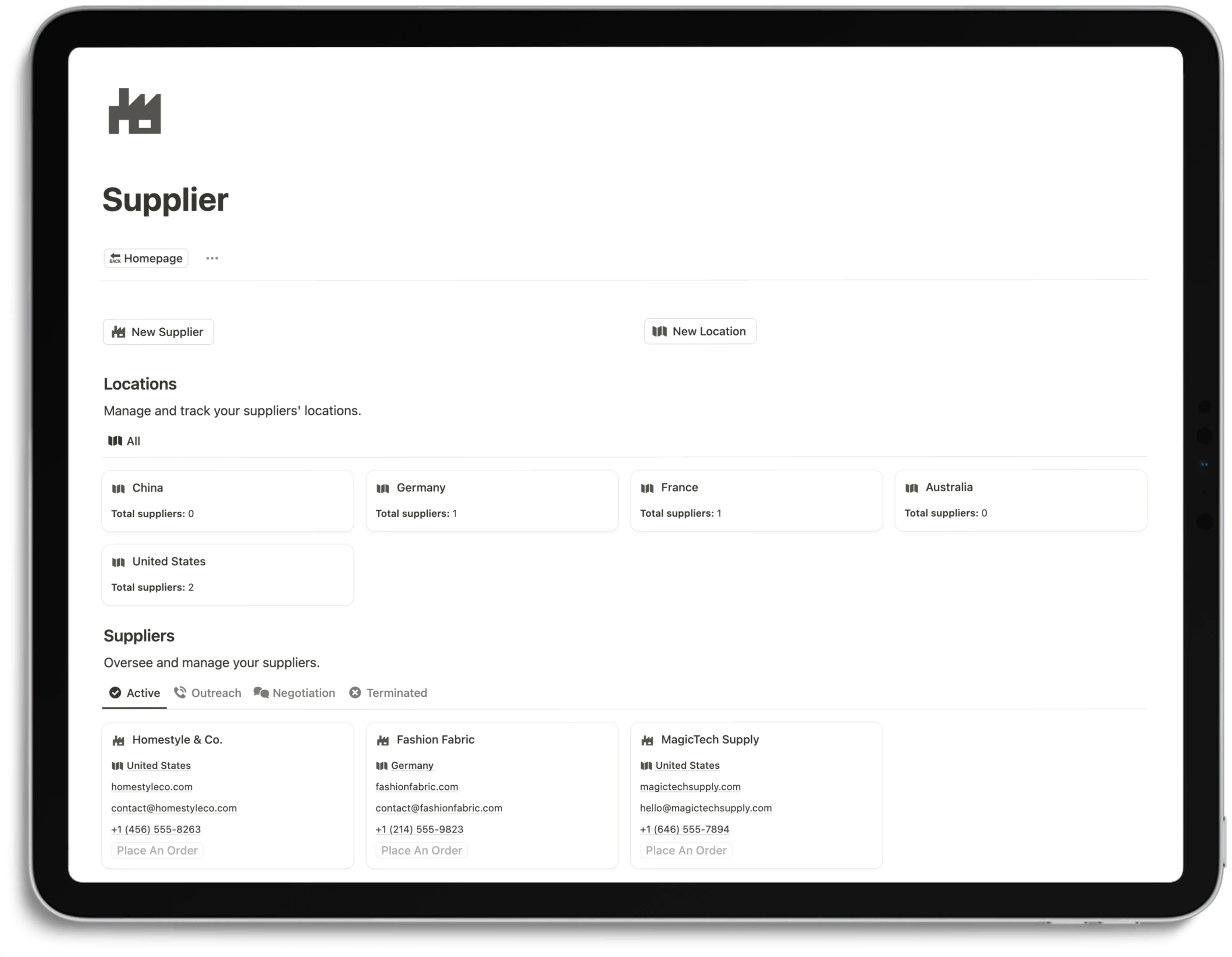 Notion E-Commerce Hub - Supplier