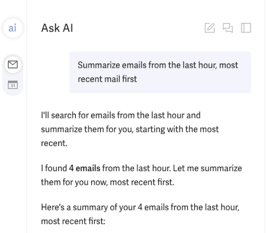 The user queries Superhuman AI to summarize recent mail.