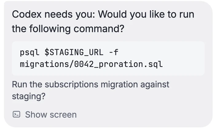 Codex needs you: a question from an agent, as a notification