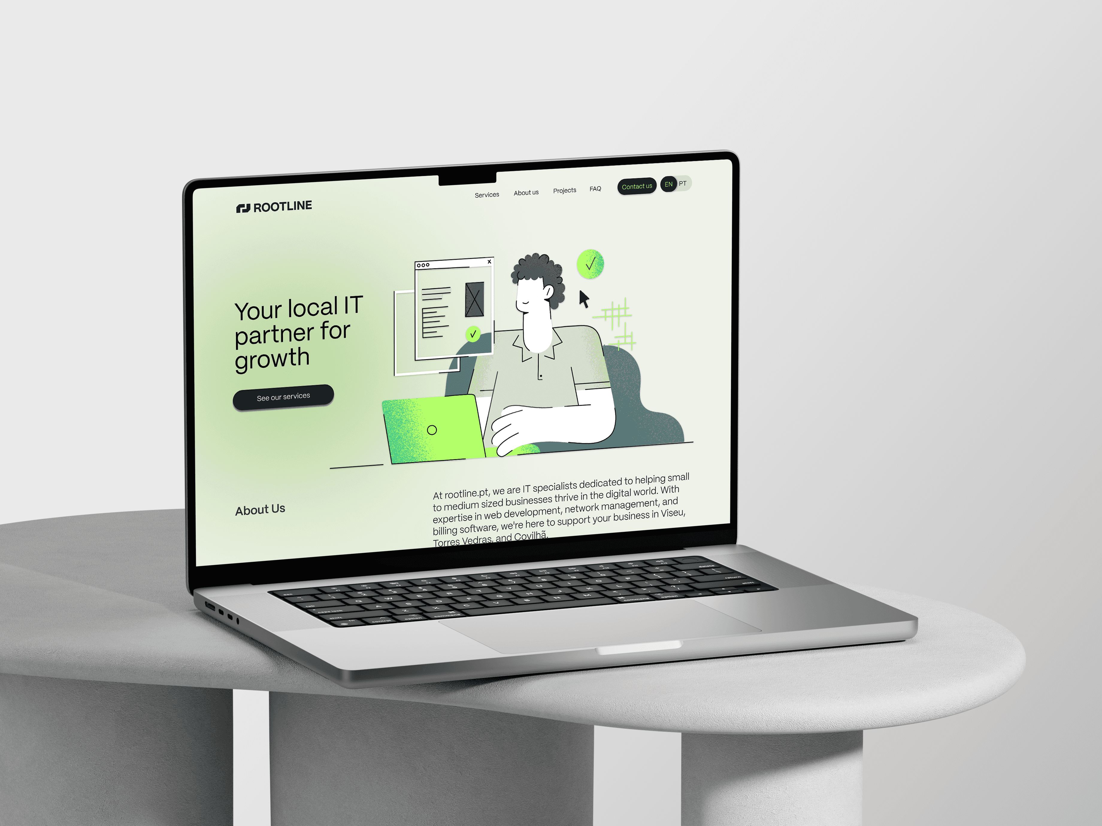 Mockup of 12Signs website on a MacBook, featuring bold tarot card illustrations — designed by Lunatique Design, set against a clear blue sky