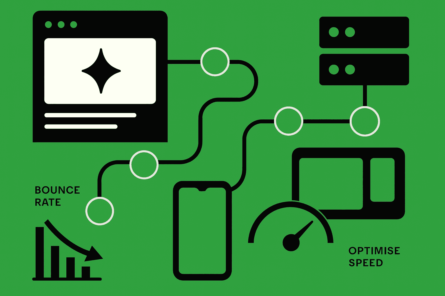 Dashboard displaying server response time page load optimization and mobile speed optimization metrics