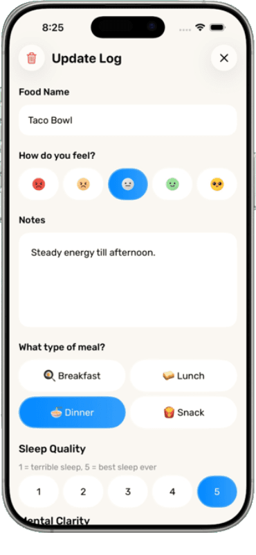 Gold iPhone displaying a habit tracker app interface with cards for journaling, exercise, hydration, and meditation, set against a light grey background.