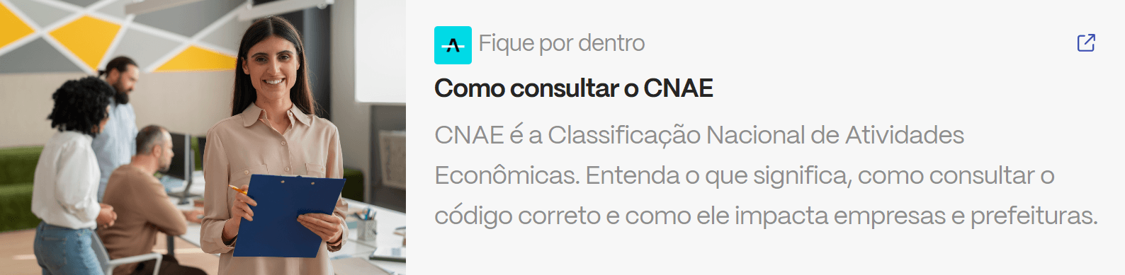Box de chamada para artigo sobre como consultar o CNAE e entender a Classificação Nacional de Atividades Econômicas.