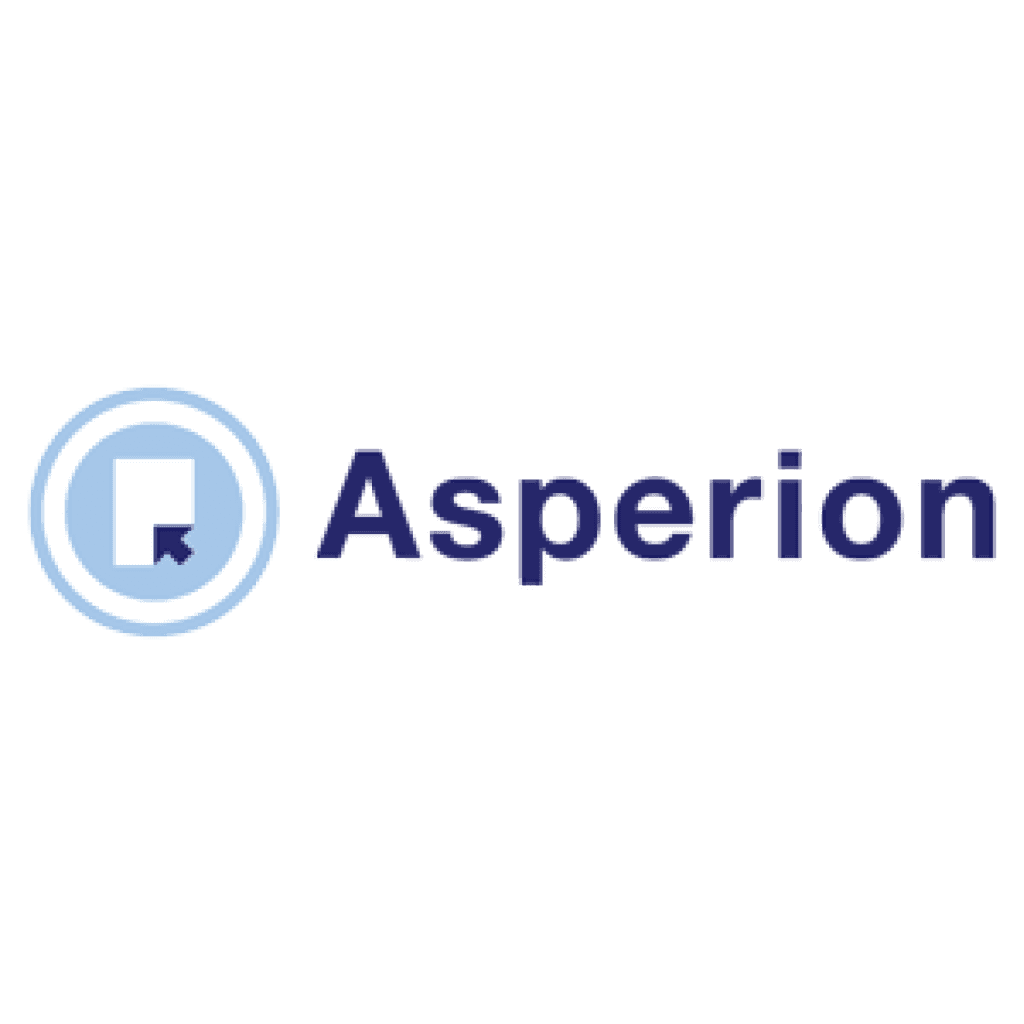 Logo of Asperion, featuring a circular icon and the brand name in blue text.