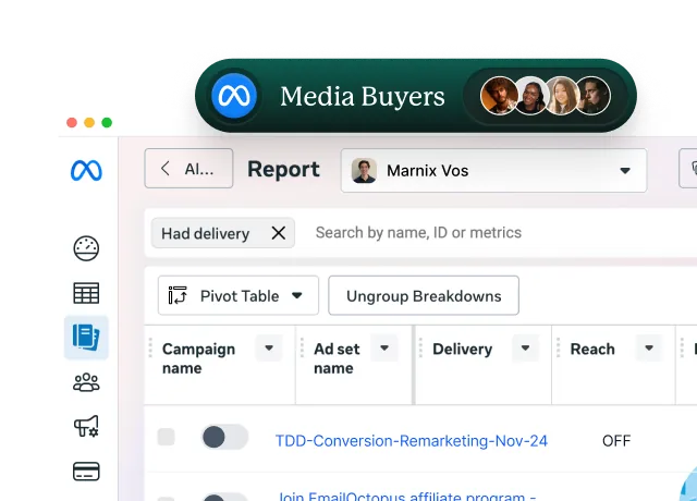 Media Buyers dashboard met rapportage en campagneoverzicht