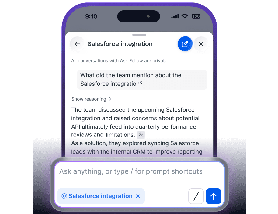 Ask Fellow chat bot window
