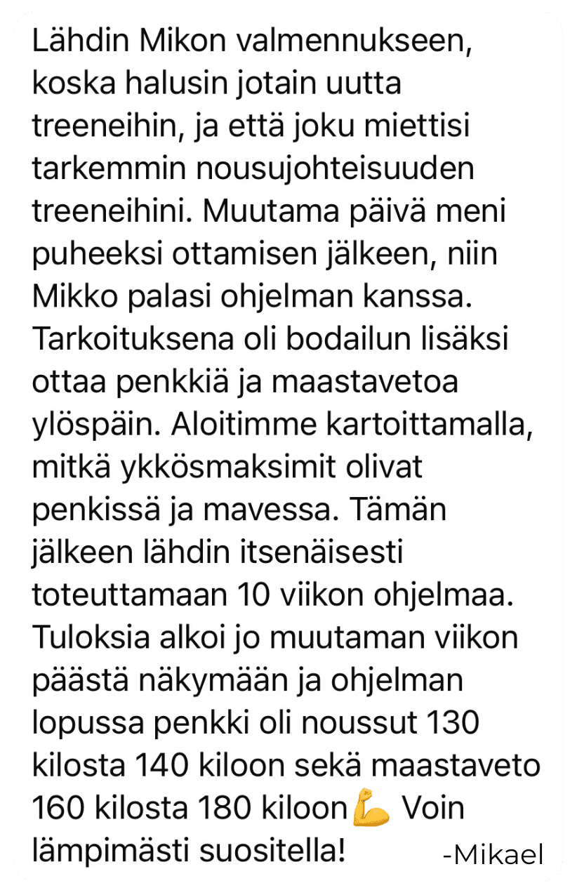 Palaute valmennuksesta