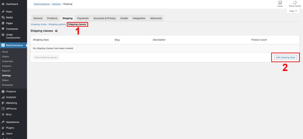 Woocommerce shipping class