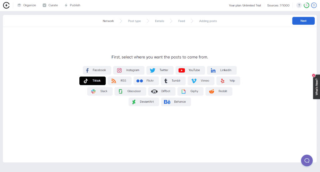 Select TikTok as content source