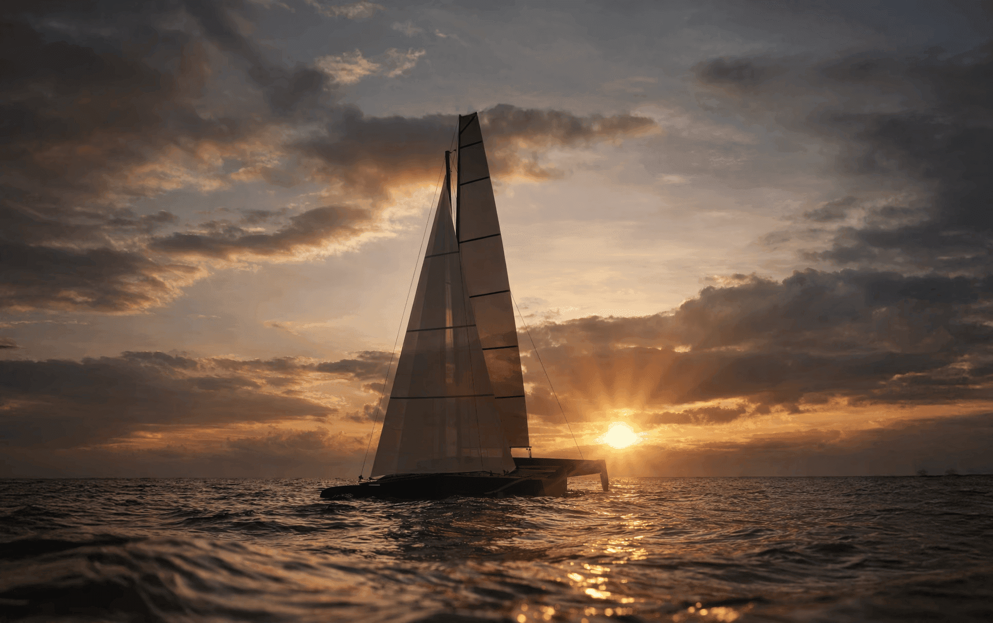 Sunset sailboat docked at wooden pier, serene ocean view.