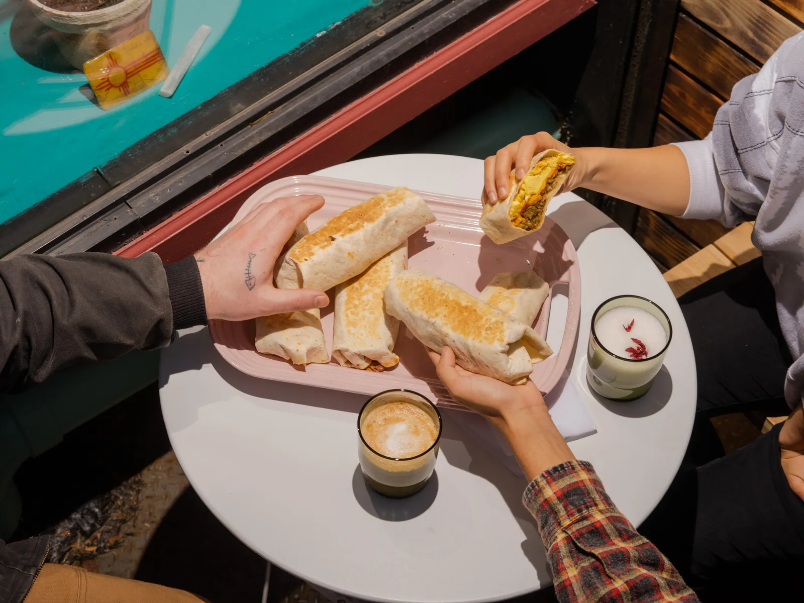 Employees grabbing burritos for lunch at the office in New York and San Francisco.