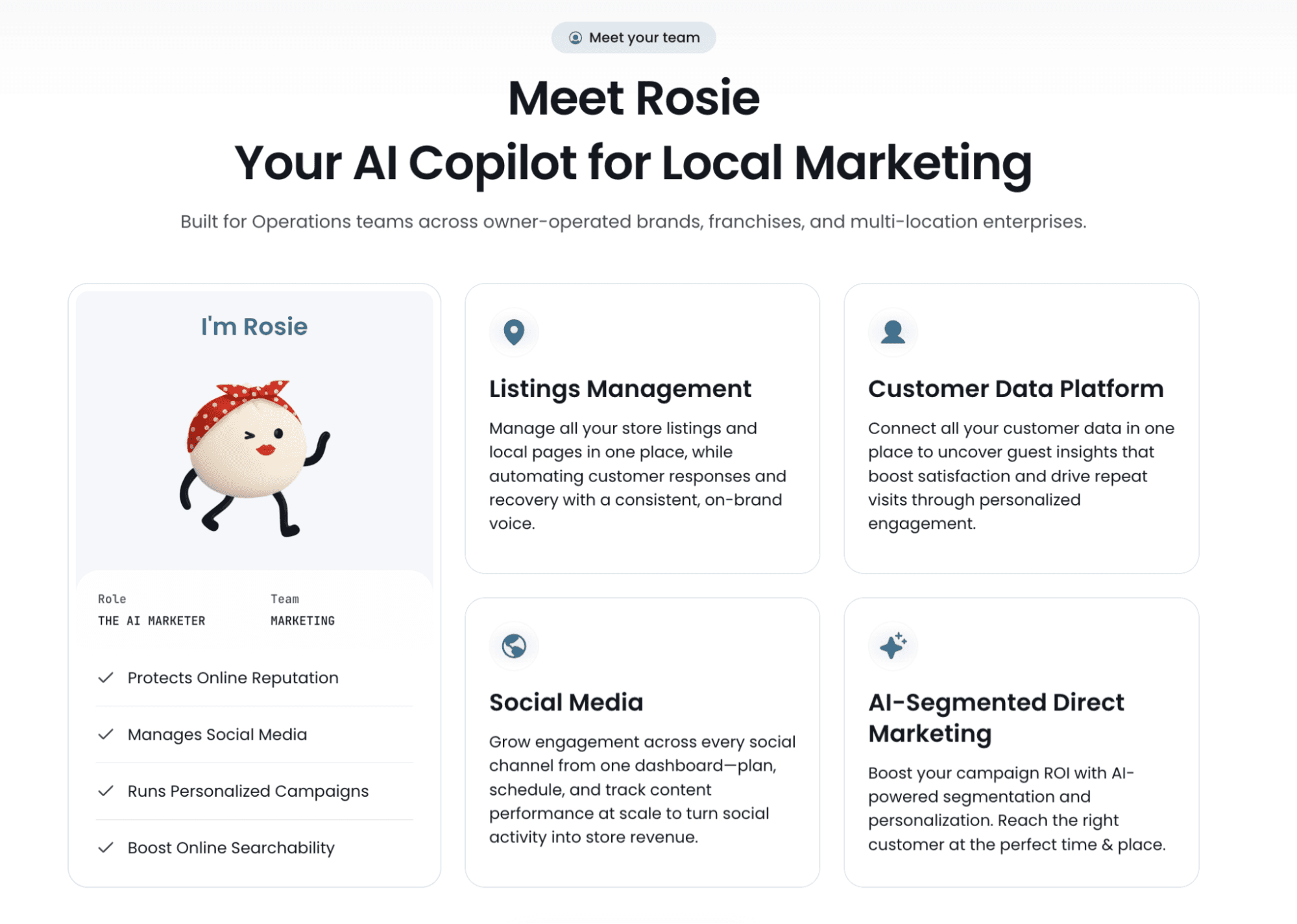 Rosie helping multi-location with local marketing, which helps with reputation management