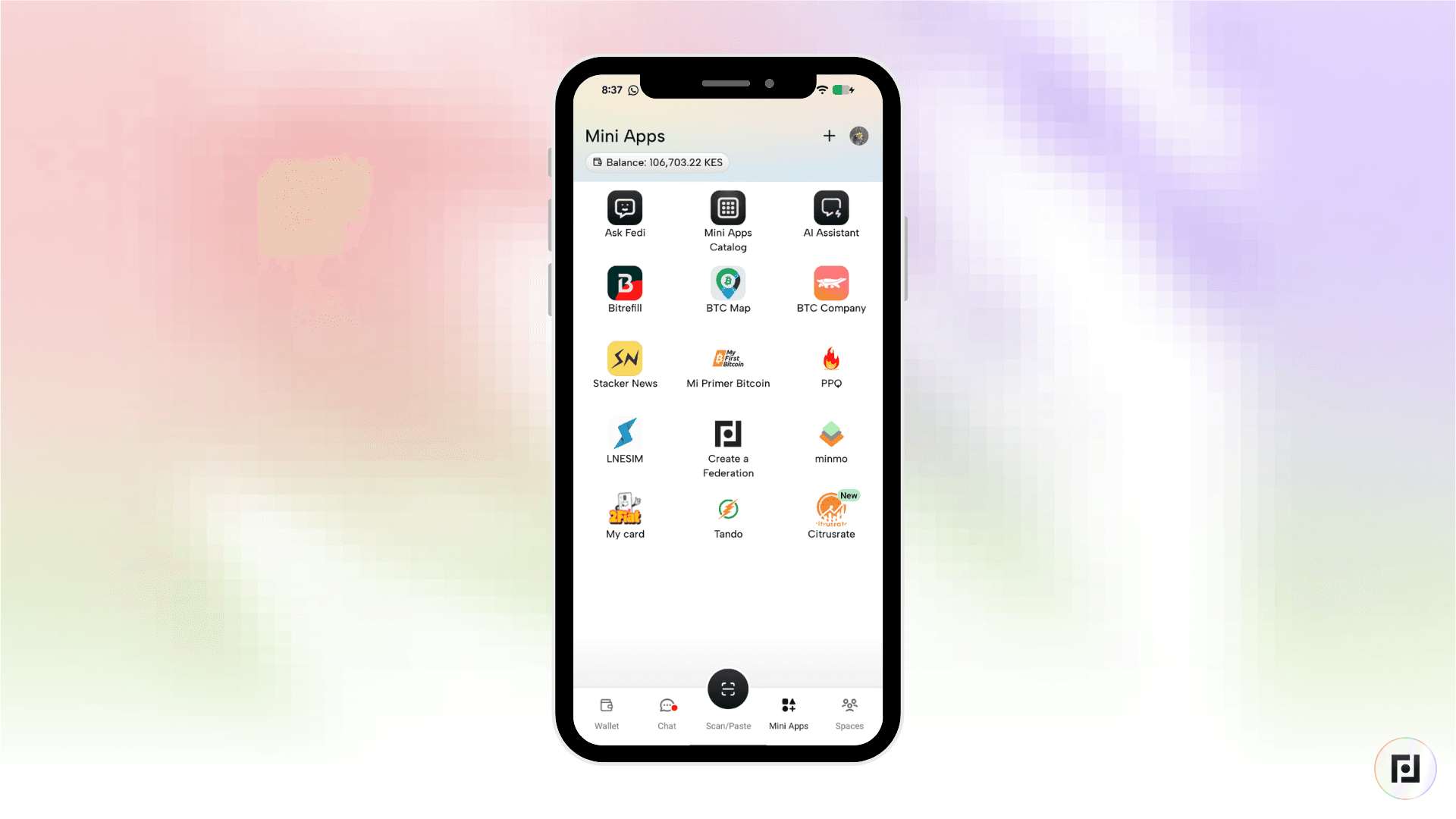 Fedi Mini Apps home screen showing CitrusRate appearing as a newly added Mini App icon