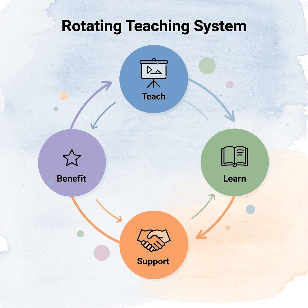  Circular diagram showing the rotating responsibility system in co-ops