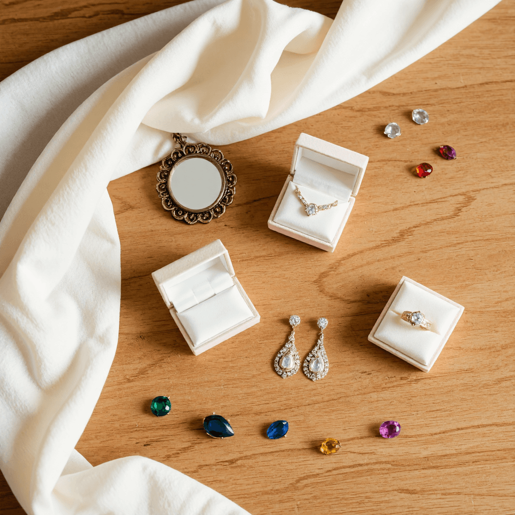 product photography of earrings and a ring