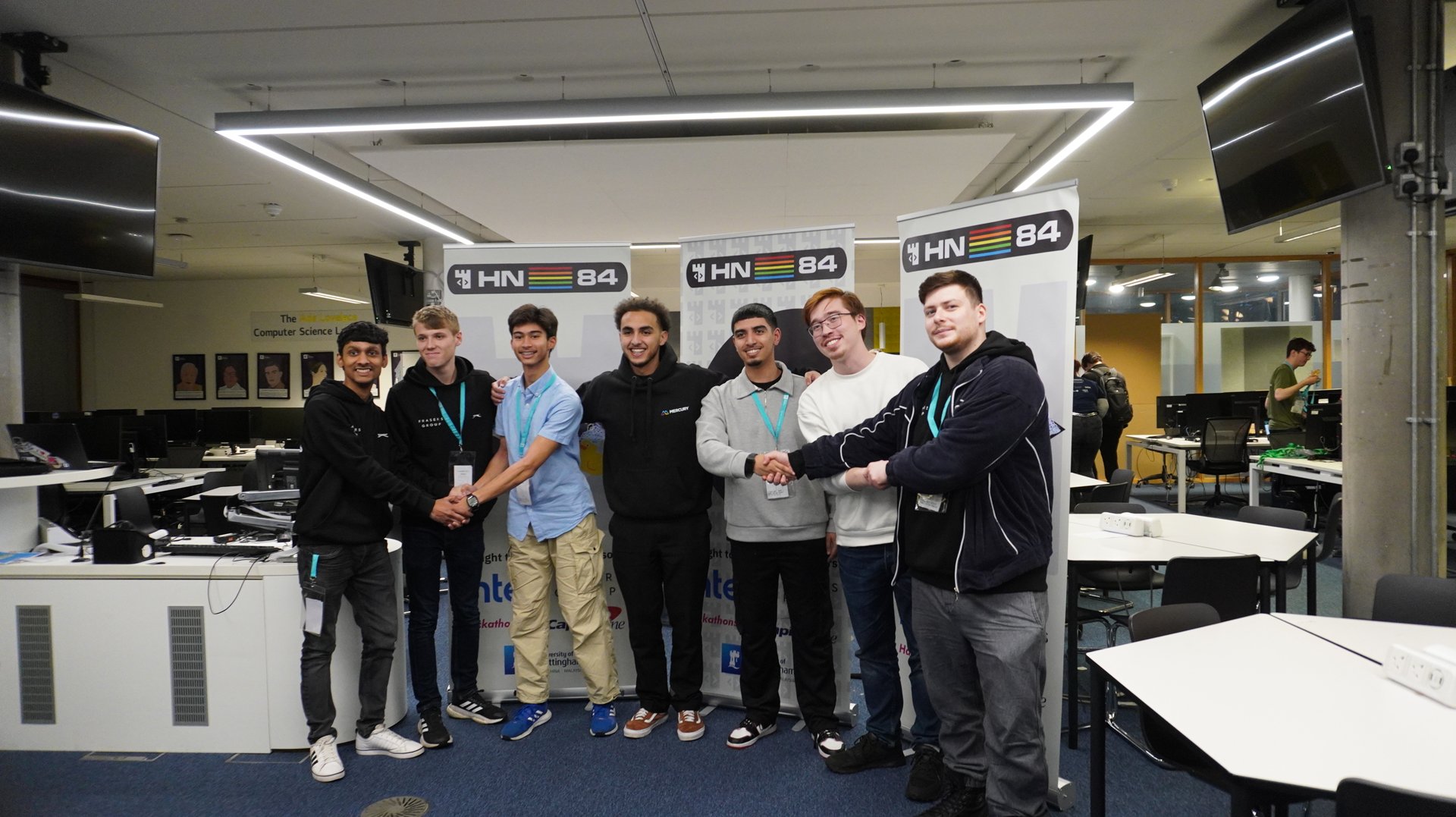 we won, shaking hands