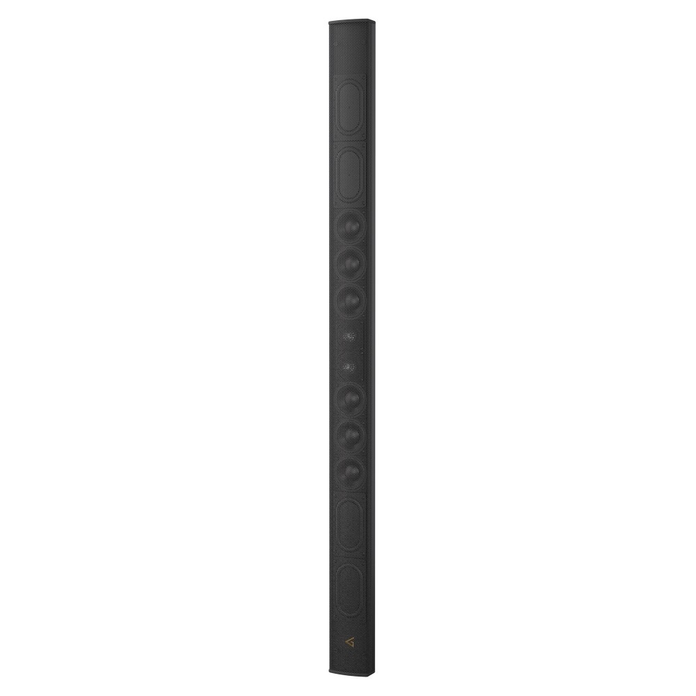 Tall, thin black speaker with multiple circular speaker components.