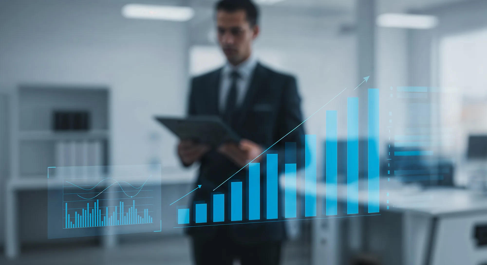 business analyst reviewing financial data with charts