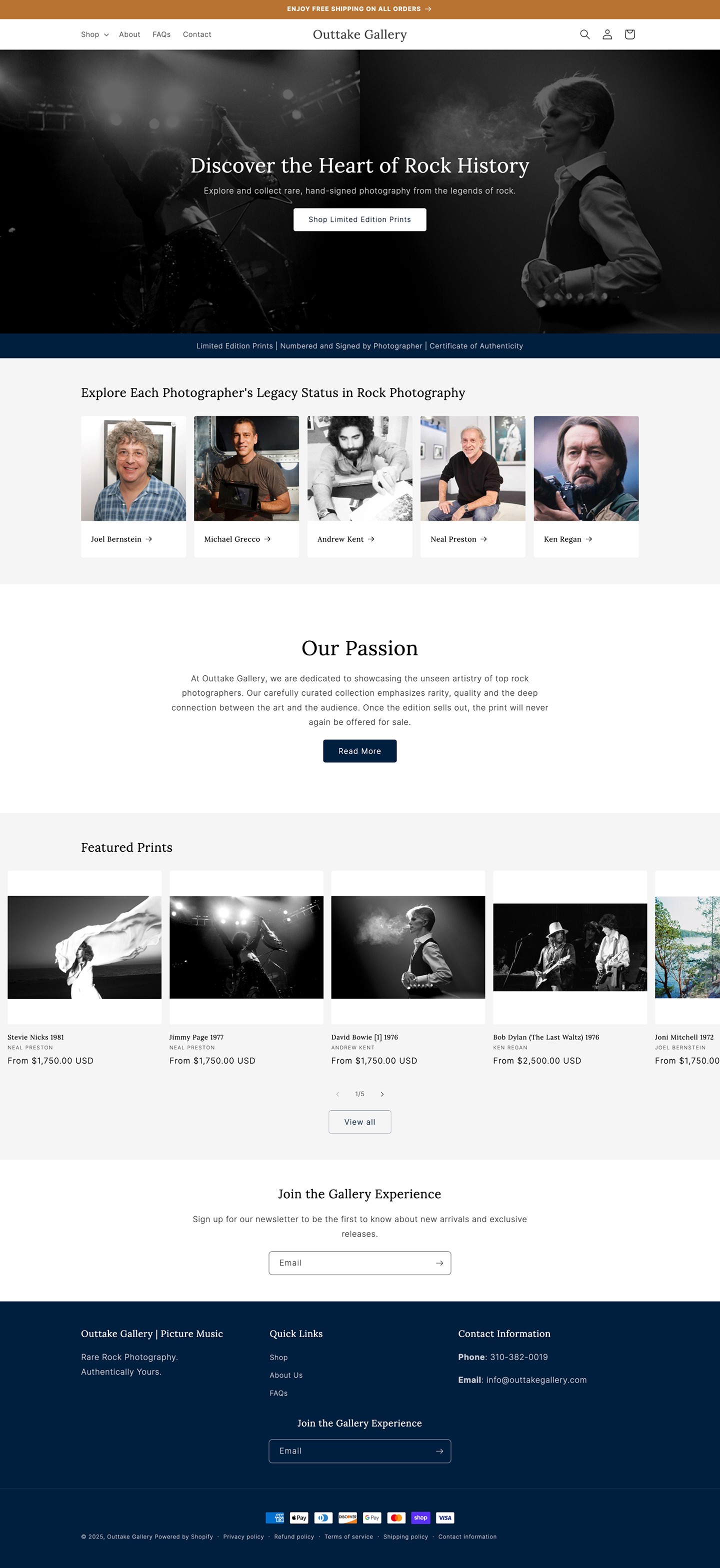 Outtake Gallery homepage web design