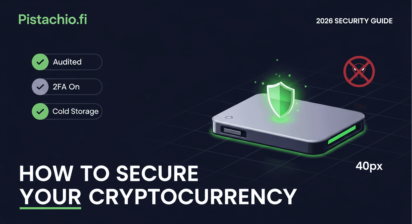 Infographic showing cryptocurrency security layers: hardware wallet, two-factor authentication, smart contract audit verification, and phishing prevention habits