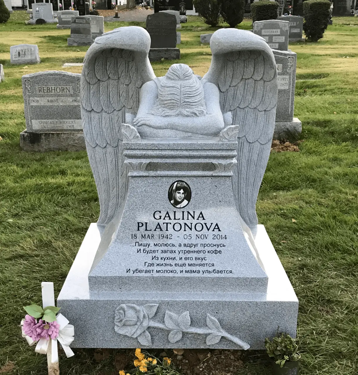 polished granite single upright headstone