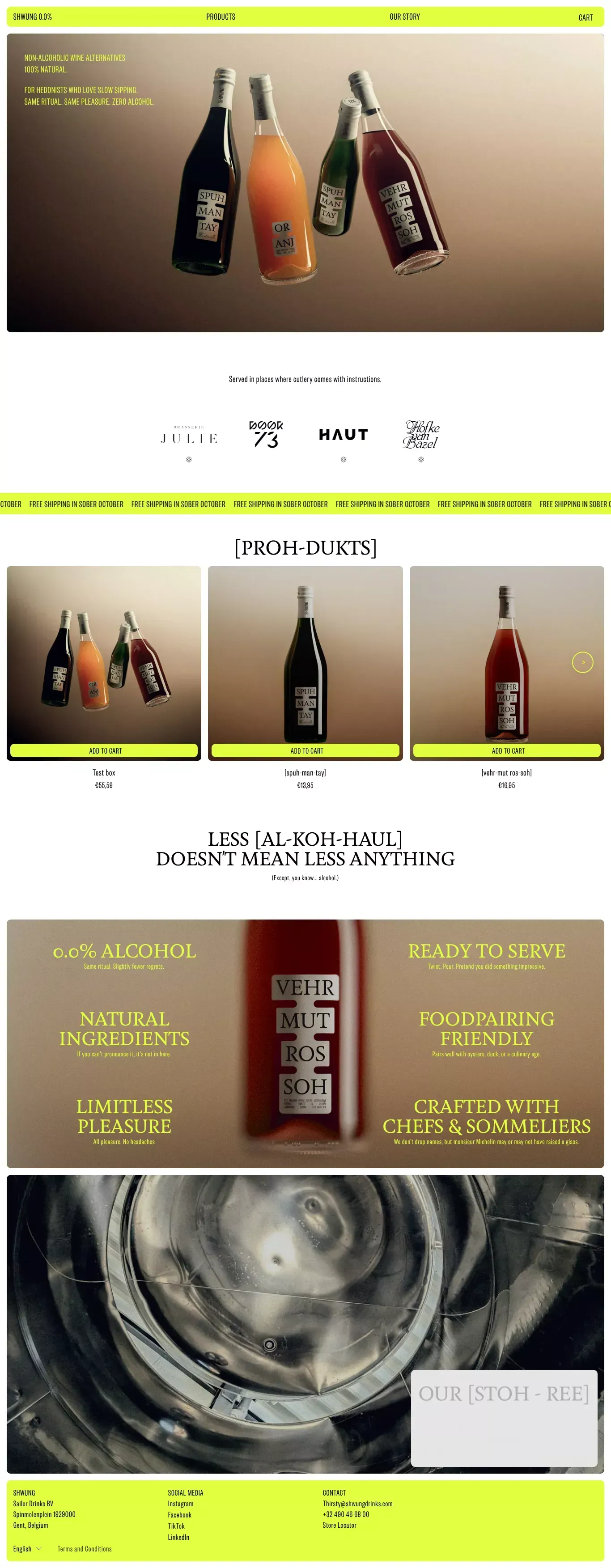 SHWUNG 0.0% ecommerce page screenshot showcasing Ecommerce and Food & Drinks design