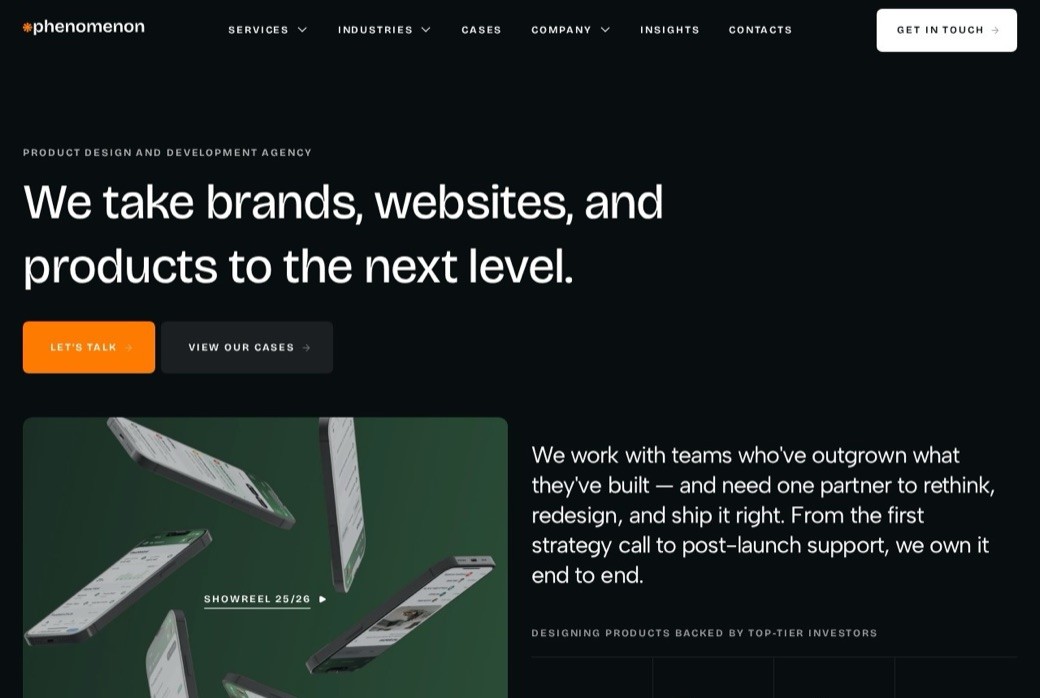 Phenomenon Studio homepage and product design work