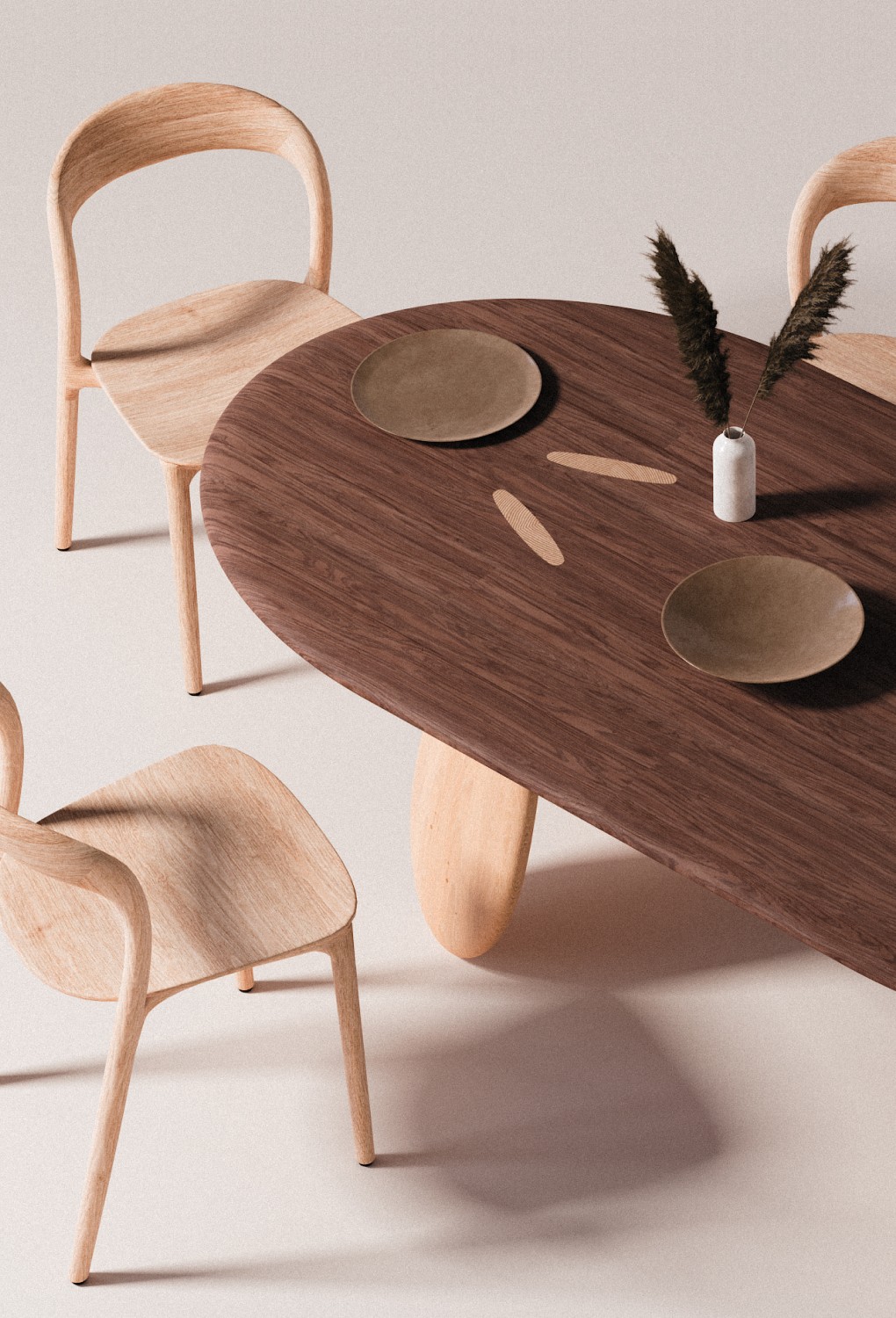 Hatch Dining Table – a handcrafted sculptural dining table made of walnut and oak, a contemporary design by noknok