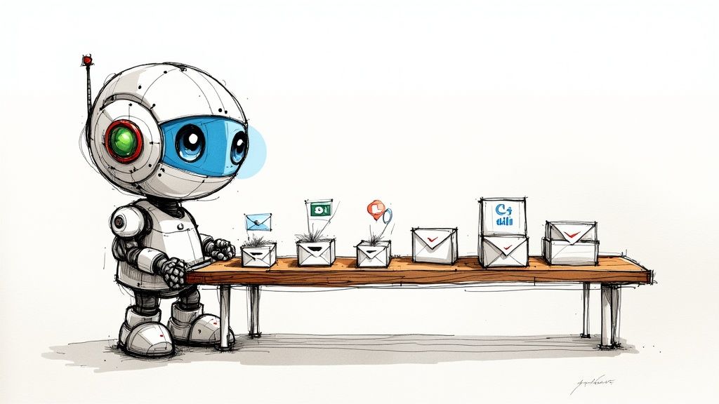 A person working on a laptop with charts and graphs in the background, representing marketing automation.