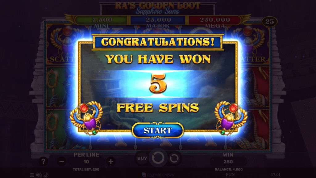 Ra's Golden Loot - Sapphire Suns - Free Spins officiel Spinomenal