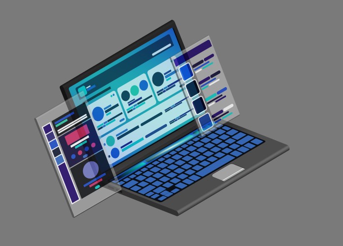 Predictive analytics dashboards on laptop.