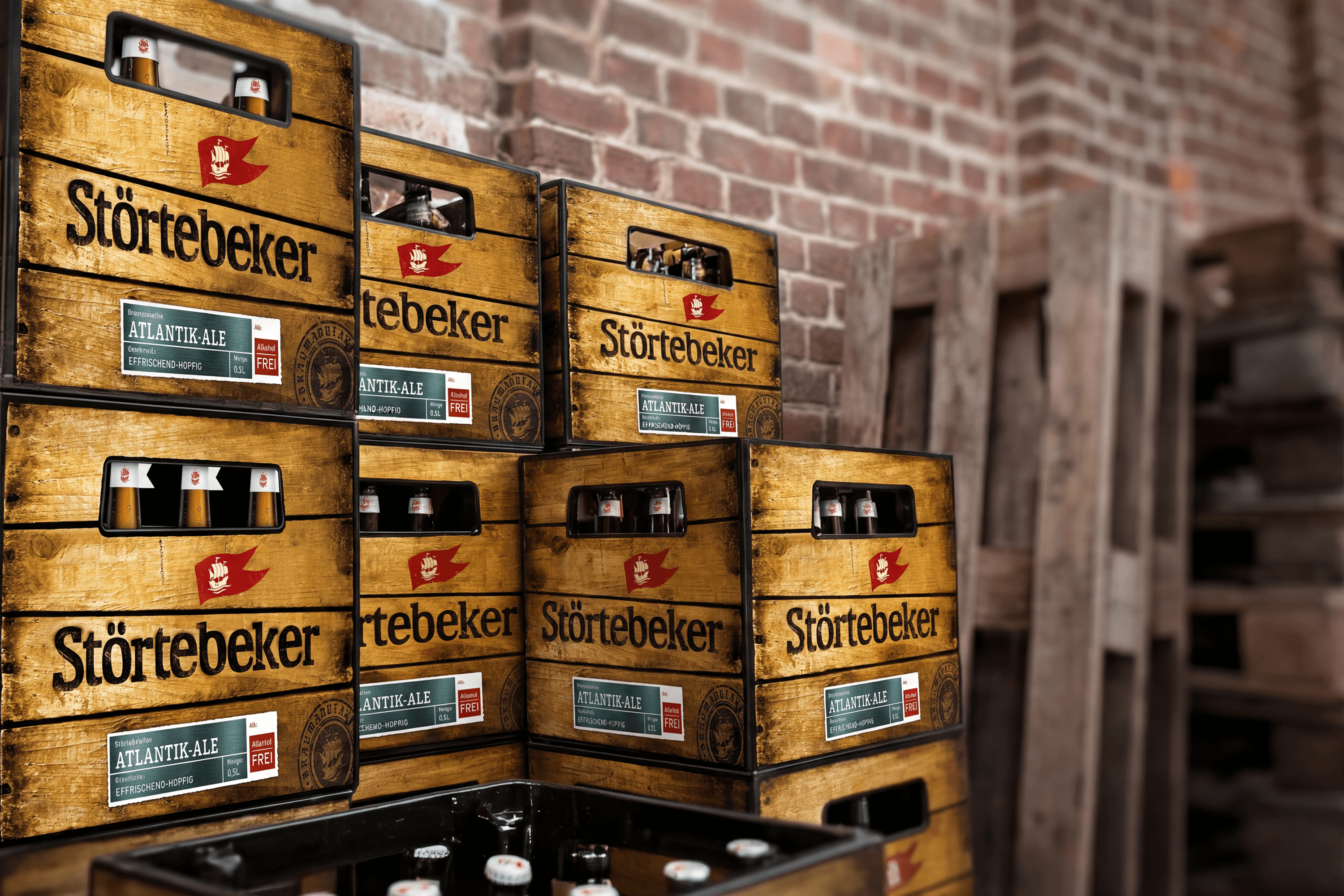 Störtebeker Atlantik-Ale beer crates stacked