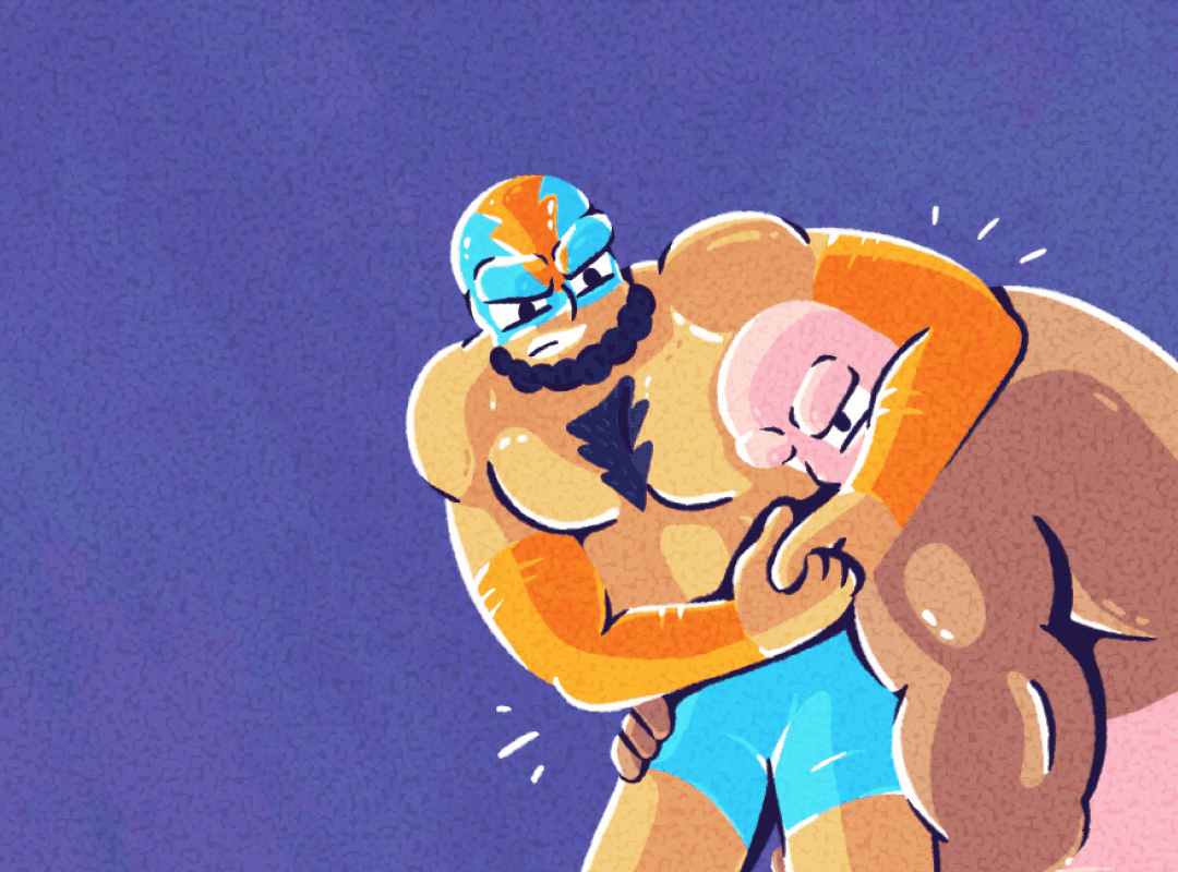 Wrestlers in headlock