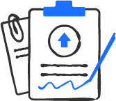 Ícone de prancheta com documentos e gráfico ascendente representando o registro do caso na plataforma DevolveAI.