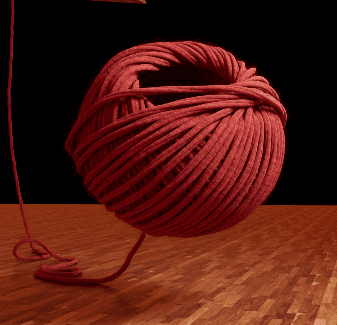 A realistic red yarn ball render for a digital campaign