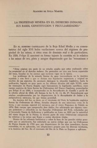 La propiedad minera en el Derecho Indiano. Sus bases, constitución y peculiaridades