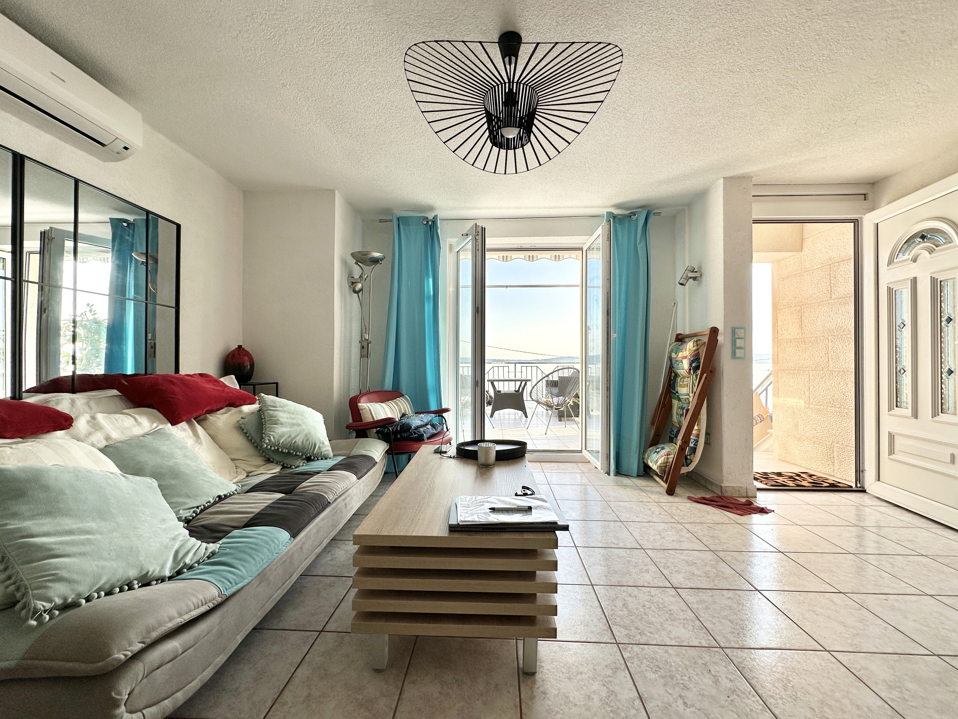 Large modern interior space with concrete walls