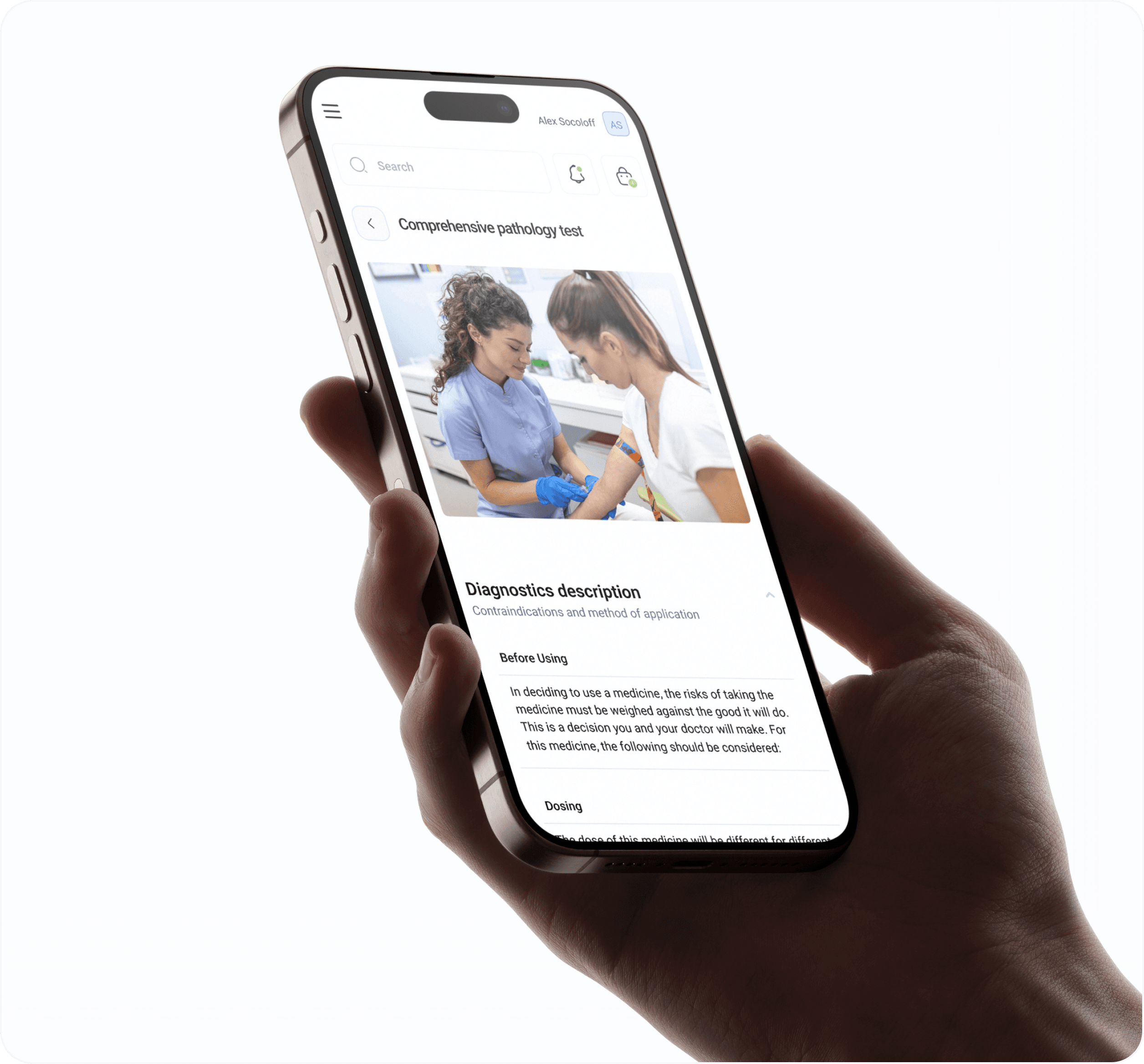 Hand holding smartphone showing health info.