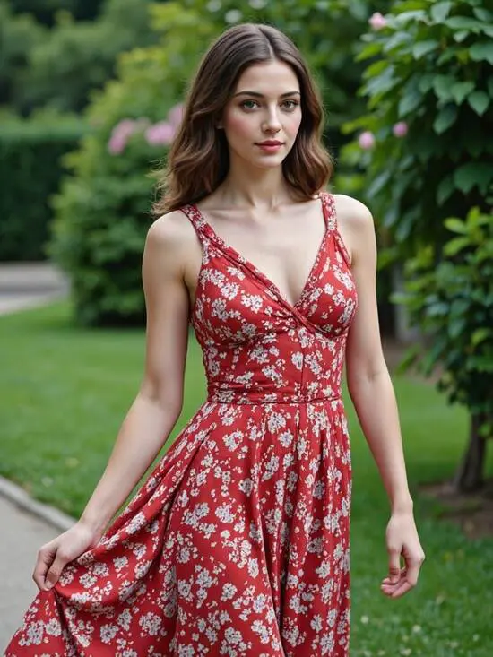 ai clothes changer red floral dress garden breeze